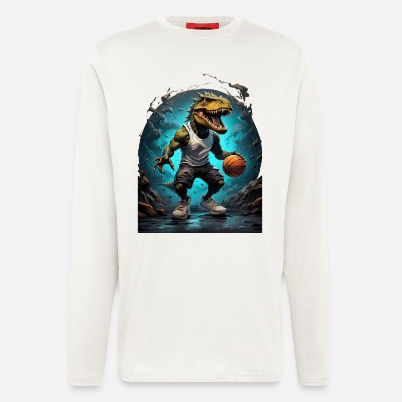 Basketball T Rex Dinosaurier - Langarmshirt - made by SPREAD  - OFF WHITE