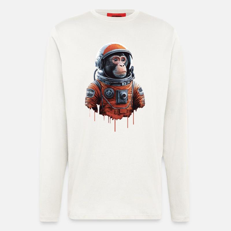 Weltraum Abenteuer Mit Astronautenaffe - Langarmshirt - made by SPREAD - OFF WHITE