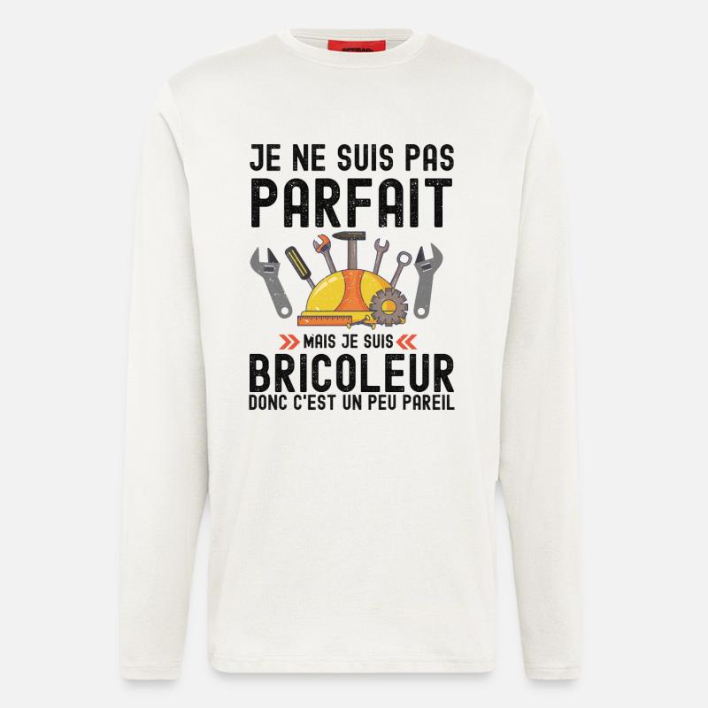 Humour Bricoleur Autodérision - Manches longues bio décontracté fabriqué en UE - OFF WHITE