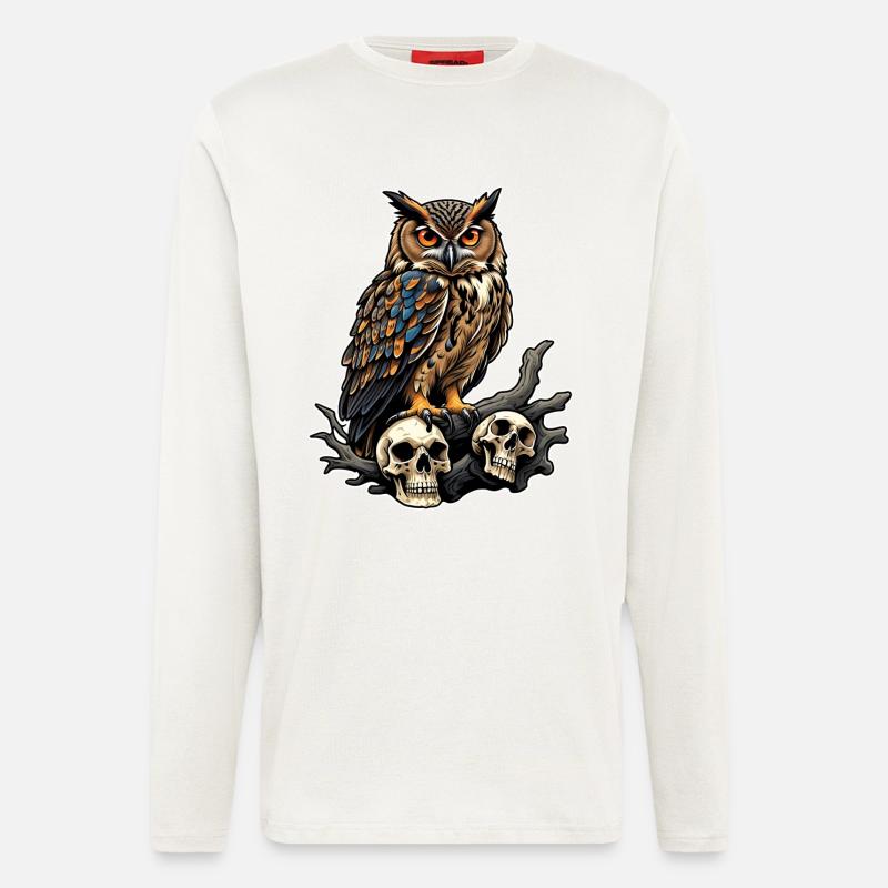 Owl sitting on sculls - Longsleeve - made by SPREAD  - OFF WHITE