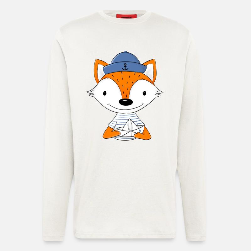 Renard marin avec bateau en papier - Manches longues bio décontracté fabriqué en UE - OFF WHITE