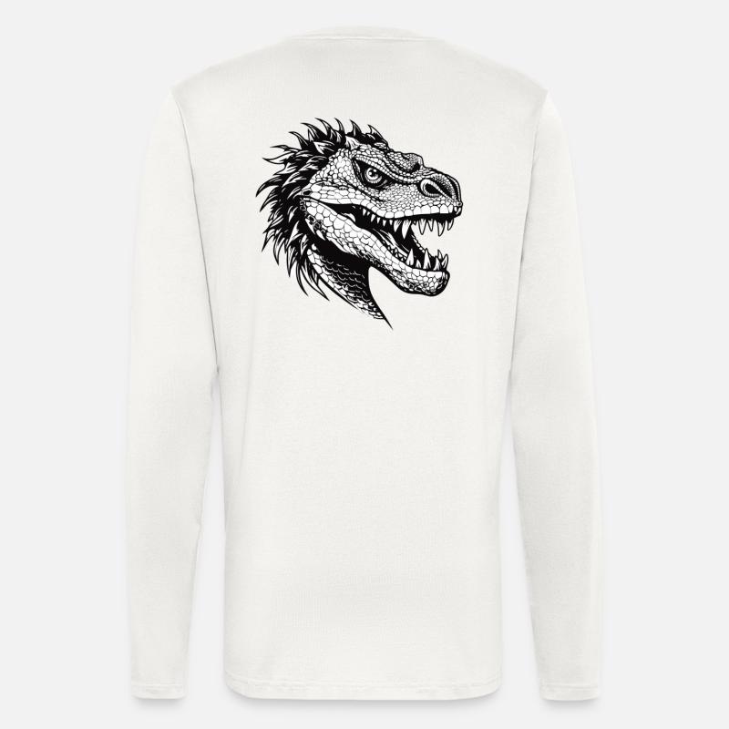 Drachenkopf Illustration schwarz Weiß - Langarmshirt - made by SPREAD  - OFF WHITE