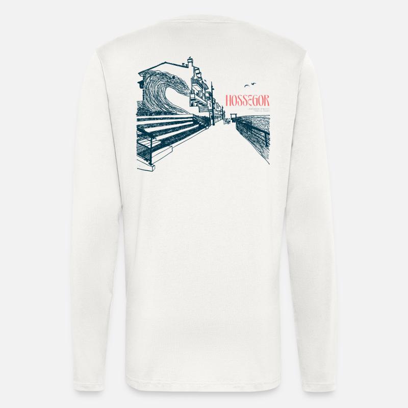 Hossegor Atlantic Coast – Hand-Drawn Wave - Longsleeve - made by SPREAD  - OFF WHITE