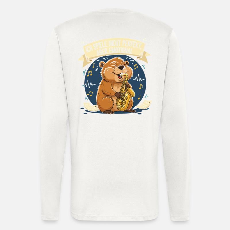 Emotional beaver saxophone player - Longsleeve - made by SPREAD  - OFF WHITE