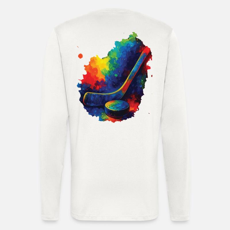 Aquarell-Mehrfarb-Stil Hockeyschläger - Langarmshirt - made by SPREAD  - OFF WHITE