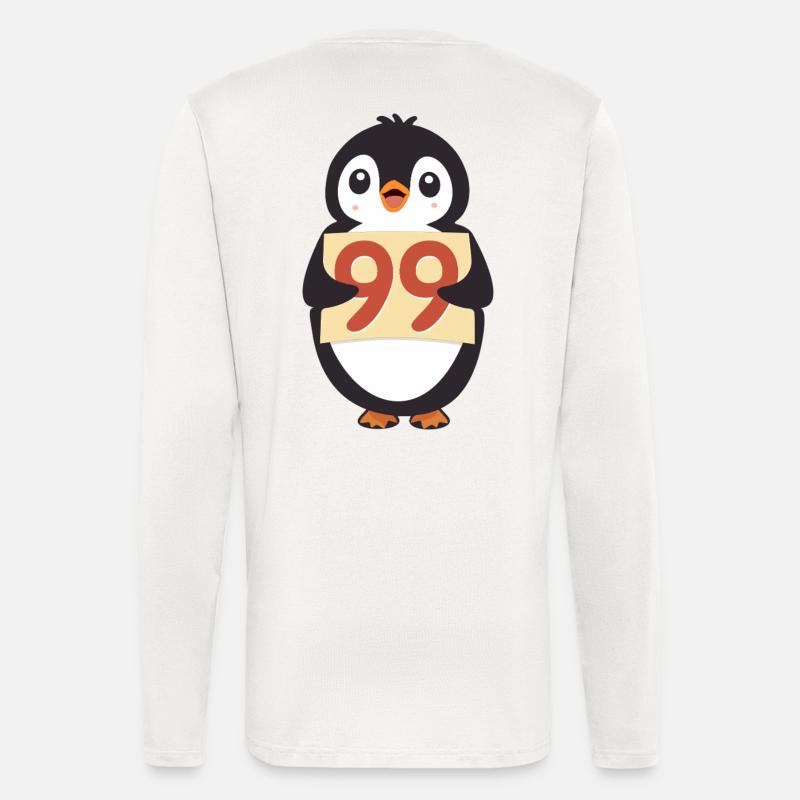 Süßer Pinguin hält ein Zahlenzeichen - Langarmshirt - made by SPREAD  - OFF WHITE