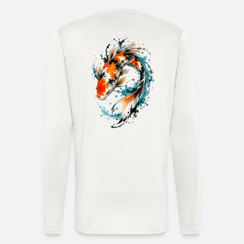 Éclaboussure de carpes koi aquarelle - Manches longues bio décontracté fabriqué en UE - OFF WHITE