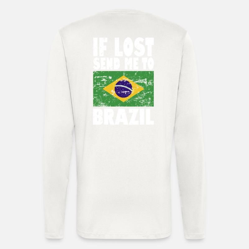 Drapeau du Brésil - Manches longues bio décontracté fabriqué en UE - OFF WHITE