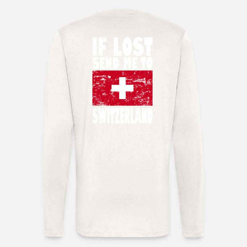 Slogan du drapeau suisse - Manches longues bio décontracté fabriqué en UE - OFF WHITE