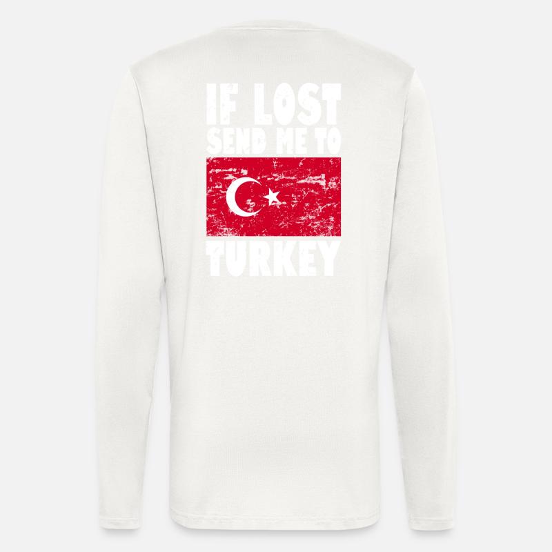Drapeau de la Turquie - Manches longues bio décontracté fabriqué en UE - OFF WHITE