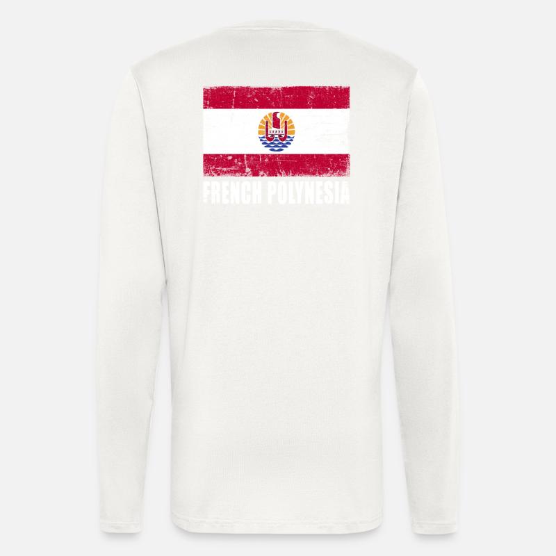 drapeau de la Polynésie Français - Manches longues bio décontracté fabriqué en UE - OFF WHITE