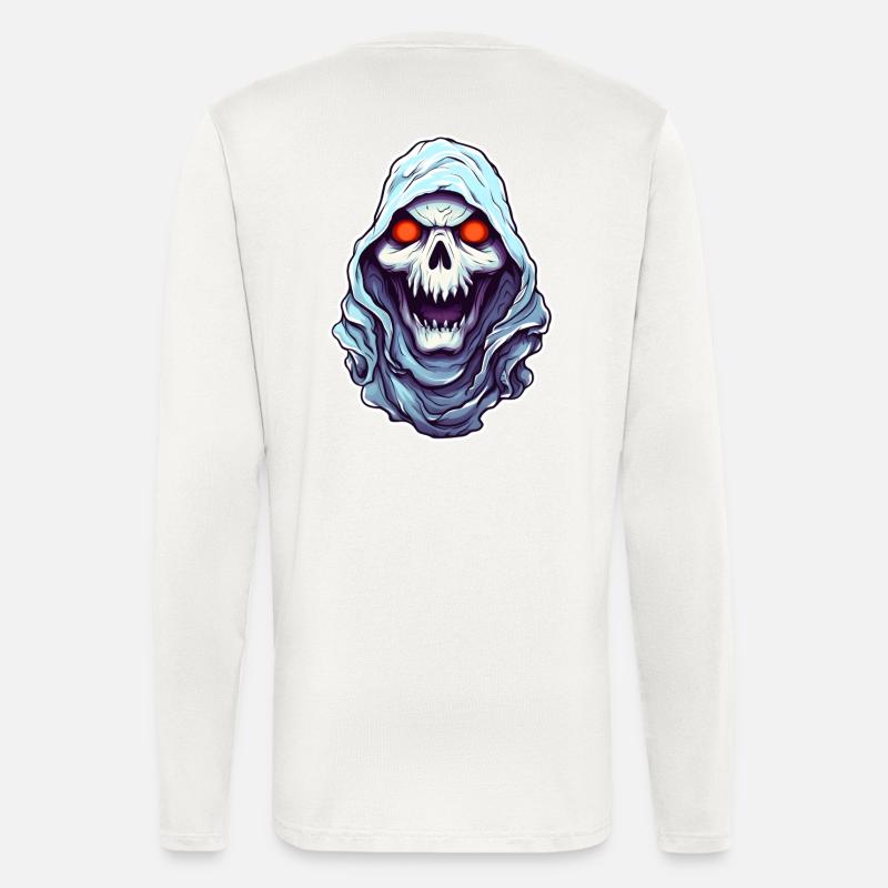 Skull Ghost Halloween - Manches longues bio décontracté fabriqué en UE - OFF WHITE