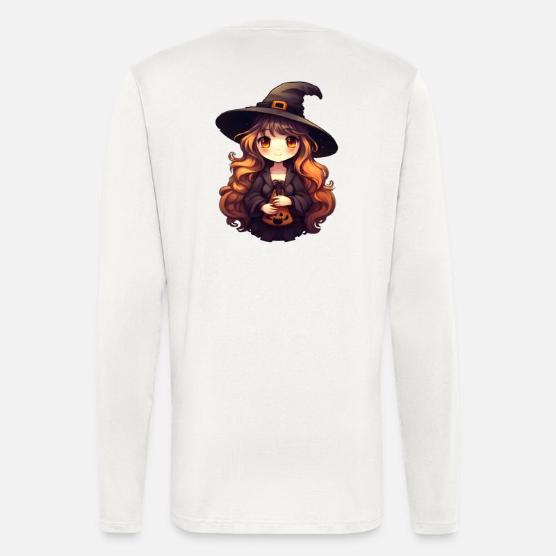 Visage de sorcière d’Halloween - Manches longues bio décontracté fabriqué en UE - OFF WHITE