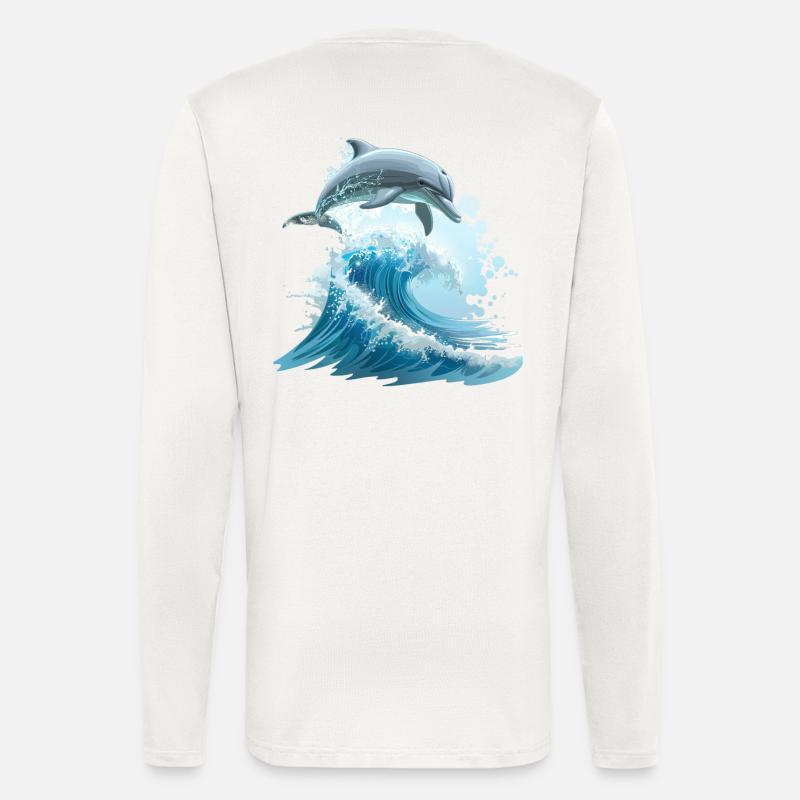 Dauphin Océan Saut Mer - Manches longues bio décontracté fabriqué en UE - OFF WHITE