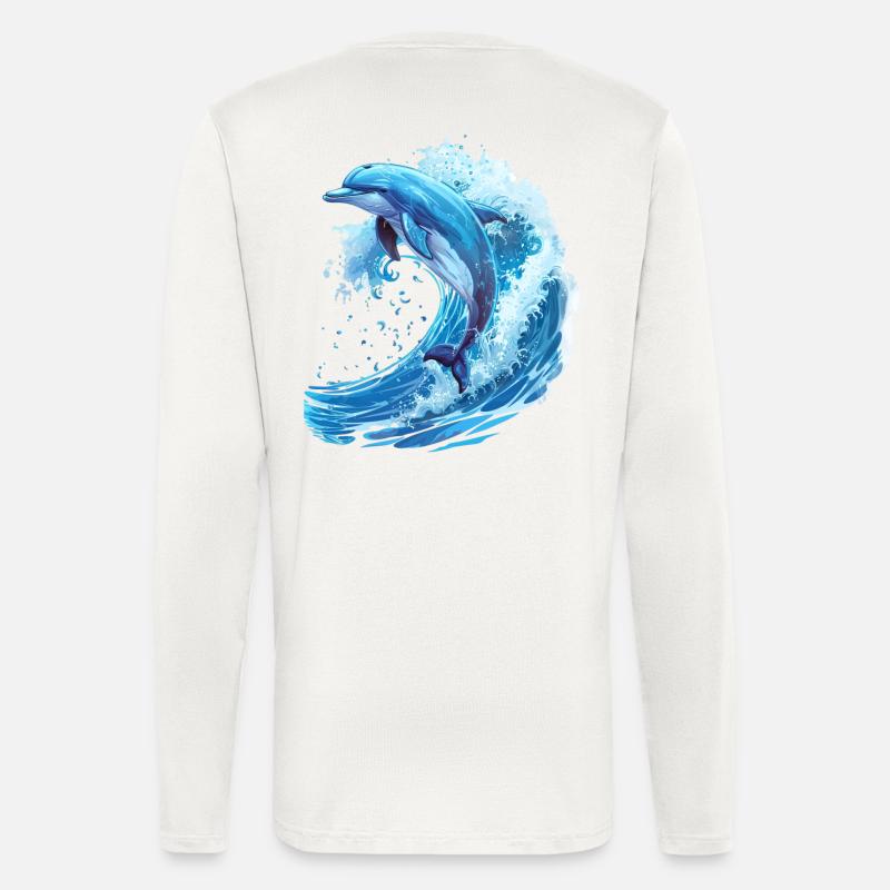 Springender Delfin in Blauer Welle - Langarmshirt - made by SPREAD  - OFF WHITE