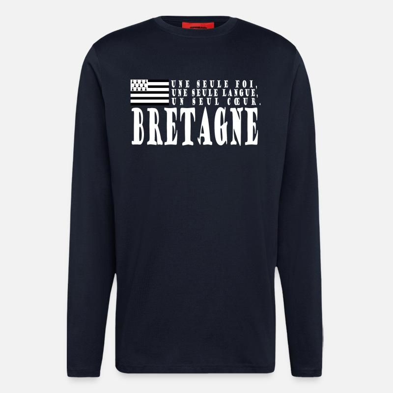 Idée cadeau Bretagne. Proverbe et drapeau Breton - Manches longues bio décontracté fabriqué en UE - DARK NAVY