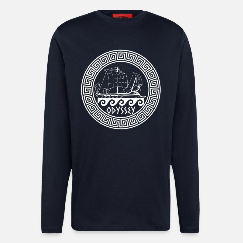 Symbole d'un bateau grec blanc - Manches longues bio décontracté fabriqué en UE - DARK NAVY