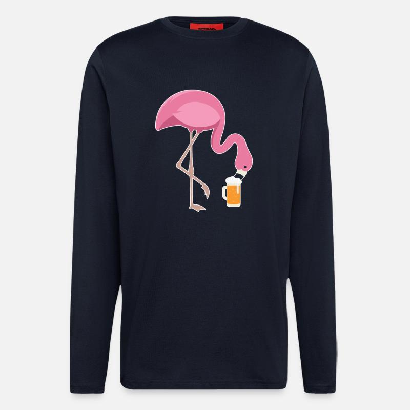 Flamingo Drinking Beer Pink Flamingo - Longsleeve - made by SPREAD  - DARK NAVY