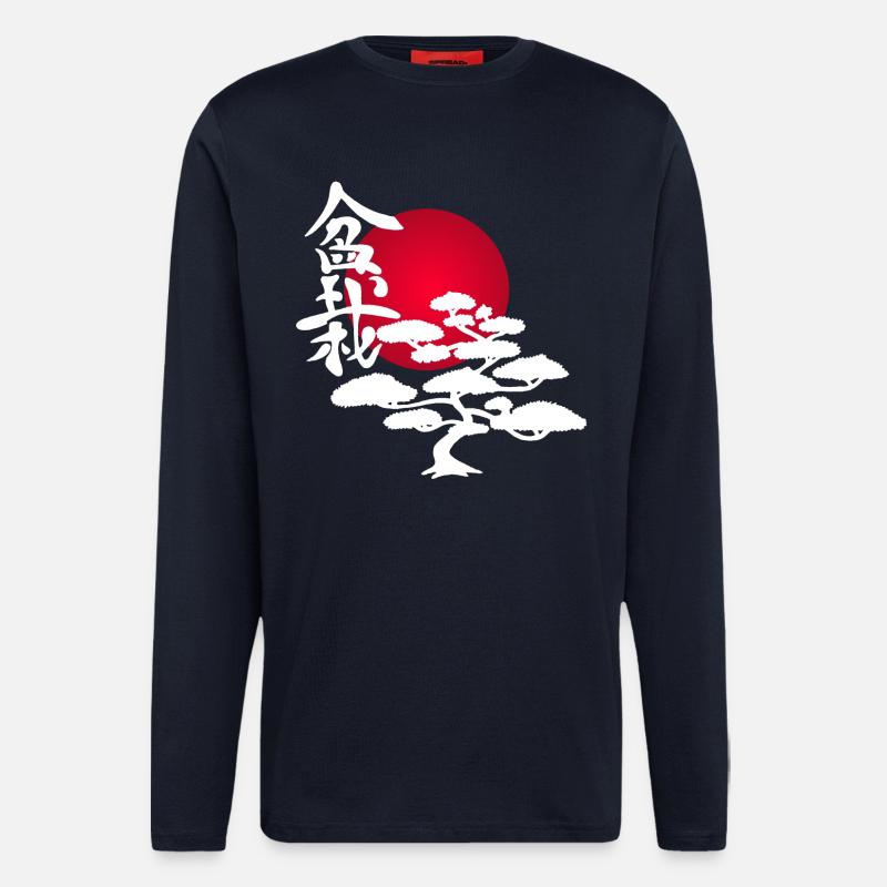 White tree and red sun - Longsleeve - made by SPREAD  - DARK NAVY