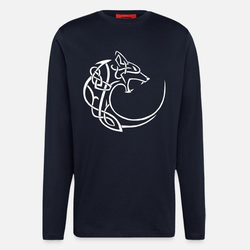 white lunar wolf - Longsleeve - made by SPREAD  - DARK NAVY