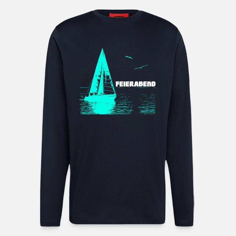 Feierabend Segelboot und 2 Möwen - Langarmshirt - made by SPREAD  - DARK NAVY