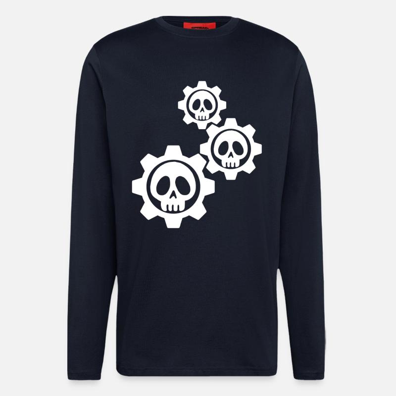 White skulls and gears - Longsleeve - made by SPREAD - DARK NAVY