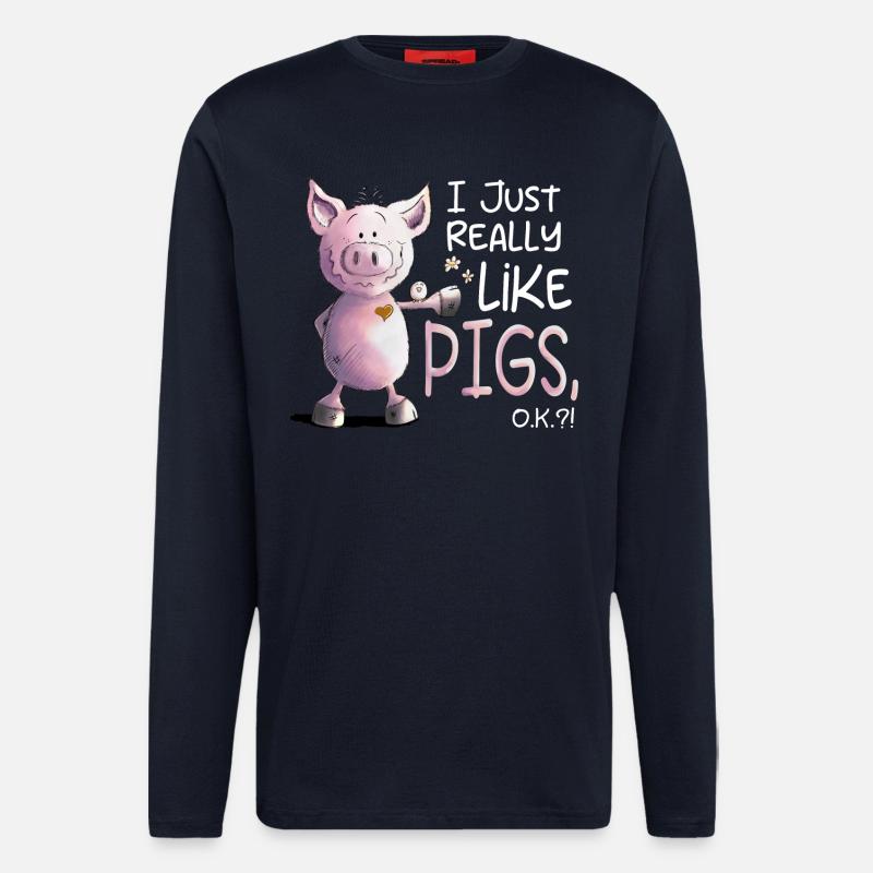 J’aime vraiment les cochons cochon - Manches longues bio décontracté fabriqué en UE - DARK NAVY