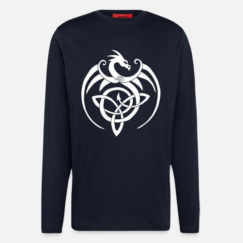 Dragon blanc et symbole celte - Manches longues bio décontracté fabriqué en UE - DARK NAVY