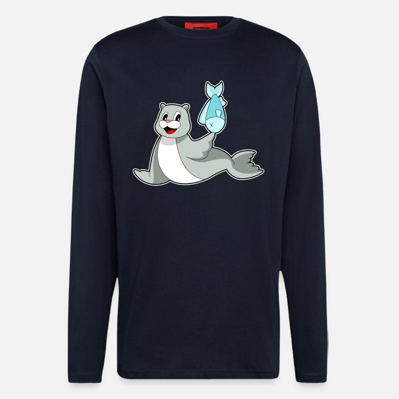Poisson phoque - Manches longues bio décontracté fabriqué en UE - DARK NAVY