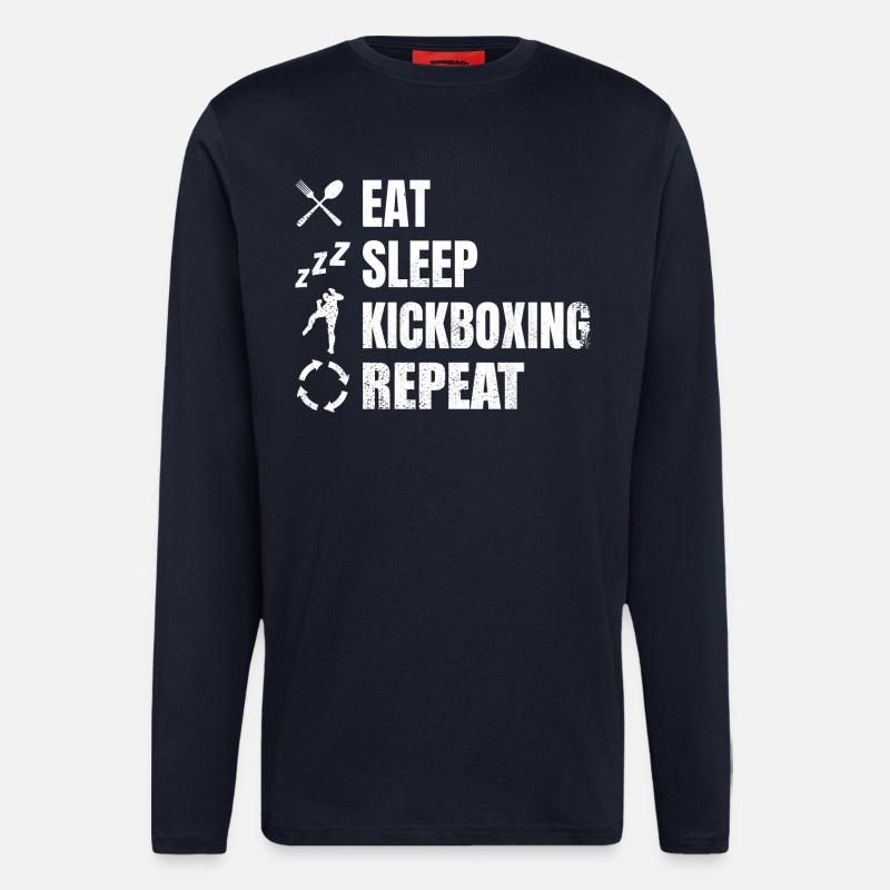 Eating, sleeping, kickboxing, repeating - Longsleeve - made by SPREAD  - DARK NAVY