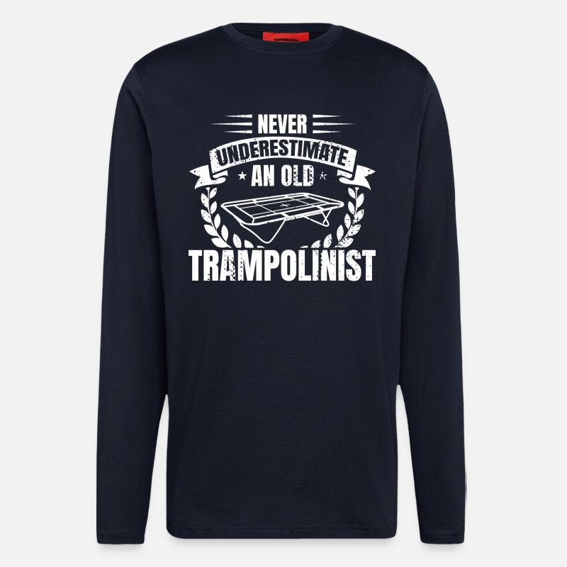 Never underestimate old trampoline jumpers - Longsleeve - made by SPREAD - DARK NAVY