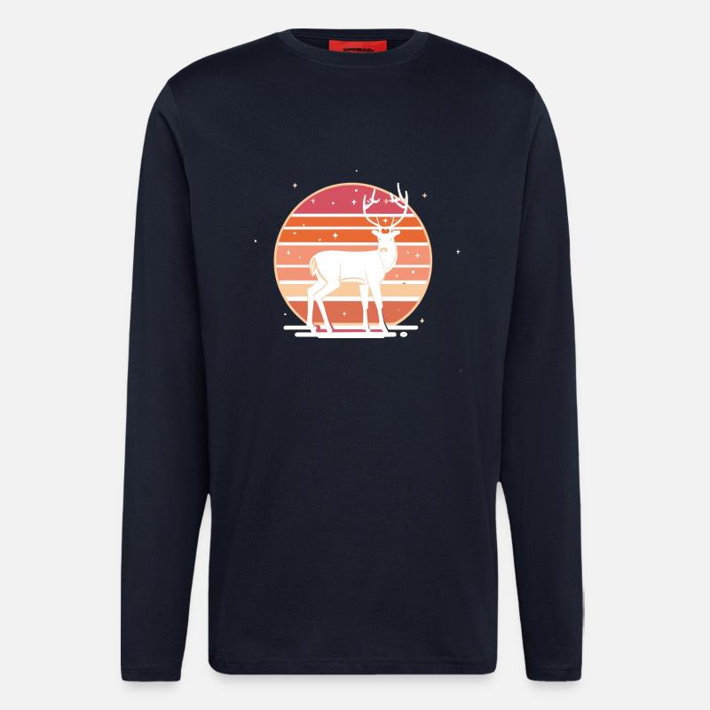 Retro Sunset Deer - Langarmshirt - made by SPREAD  - DARK NAVY
