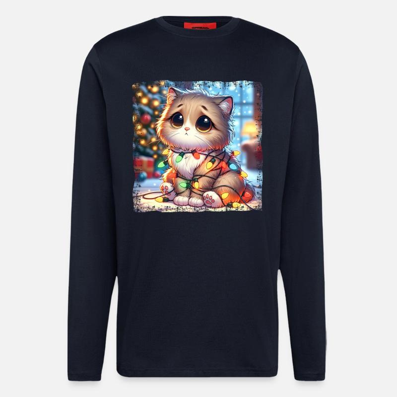 Cute Christmas Cat Clumsy Tangled - Longsleeve - made by SPREAD  - DARK NAVY