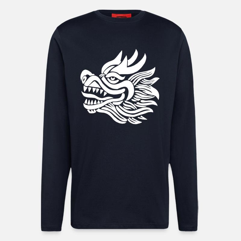 Chinese Dragon Head (White) - Longsleeve - made by SPREAD  - DARK NAVY
