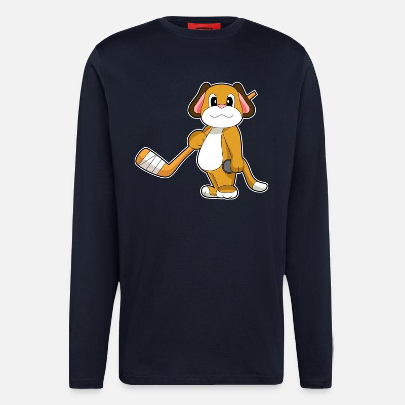 Hund Eishockey Eishockeyschläger - Langarmshirt - made by SPREAD  - DARK NAVY