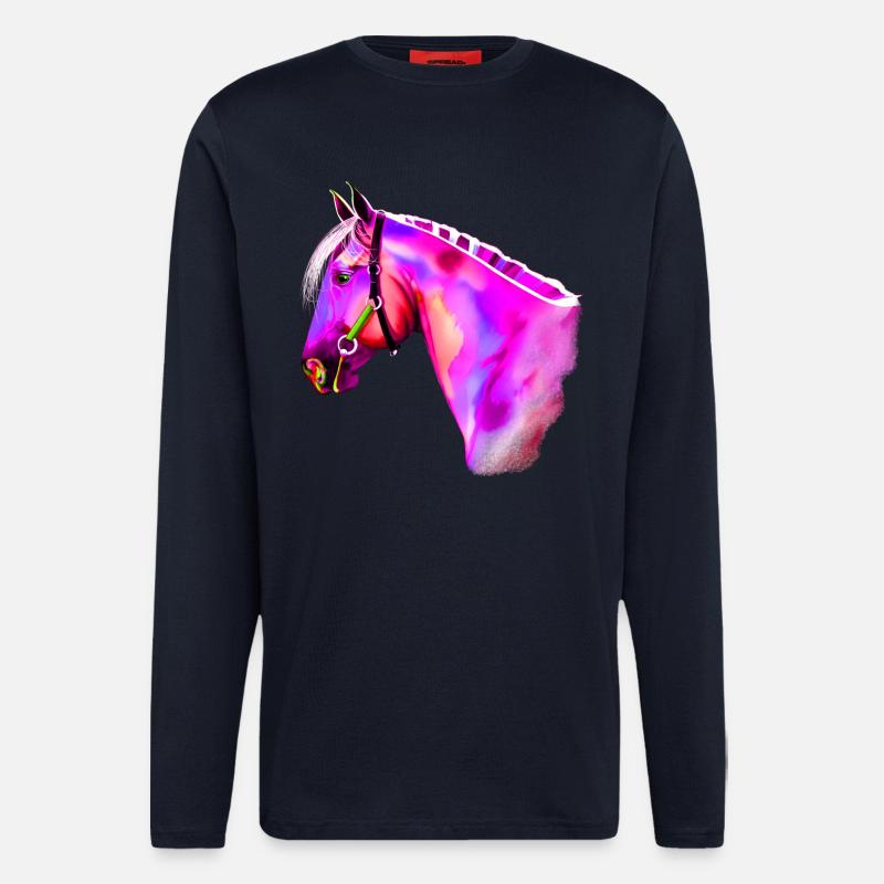 Neon-Pferdekopf Aquarell - Langarmshirt - made by SPREAD  - DARK NAVY