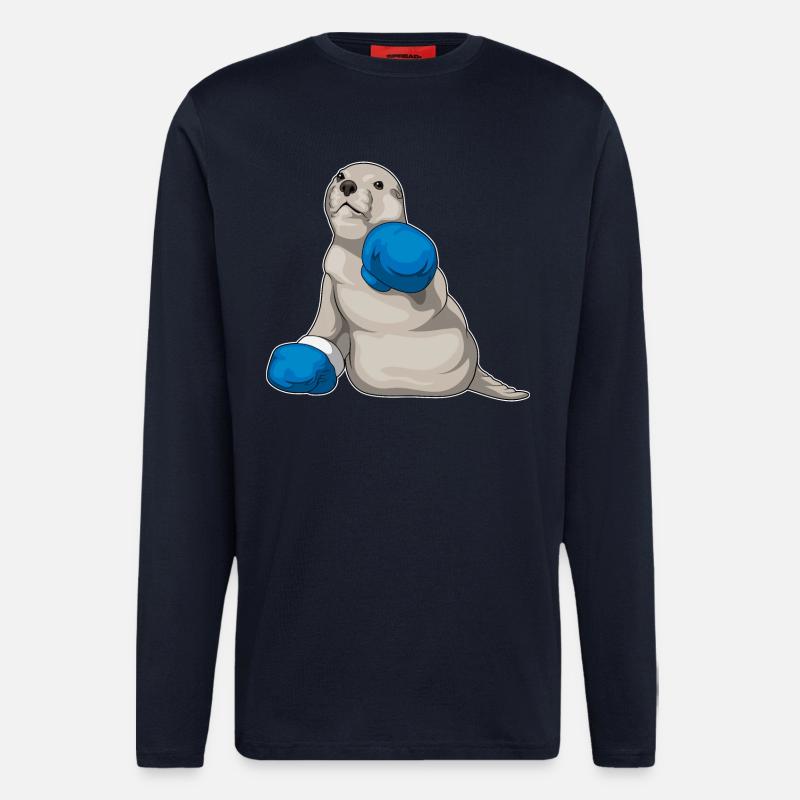 Seehund Boxer Boxhandschuhe Boxen - Langarmshirt - made by SPREAD - DARK NAVY