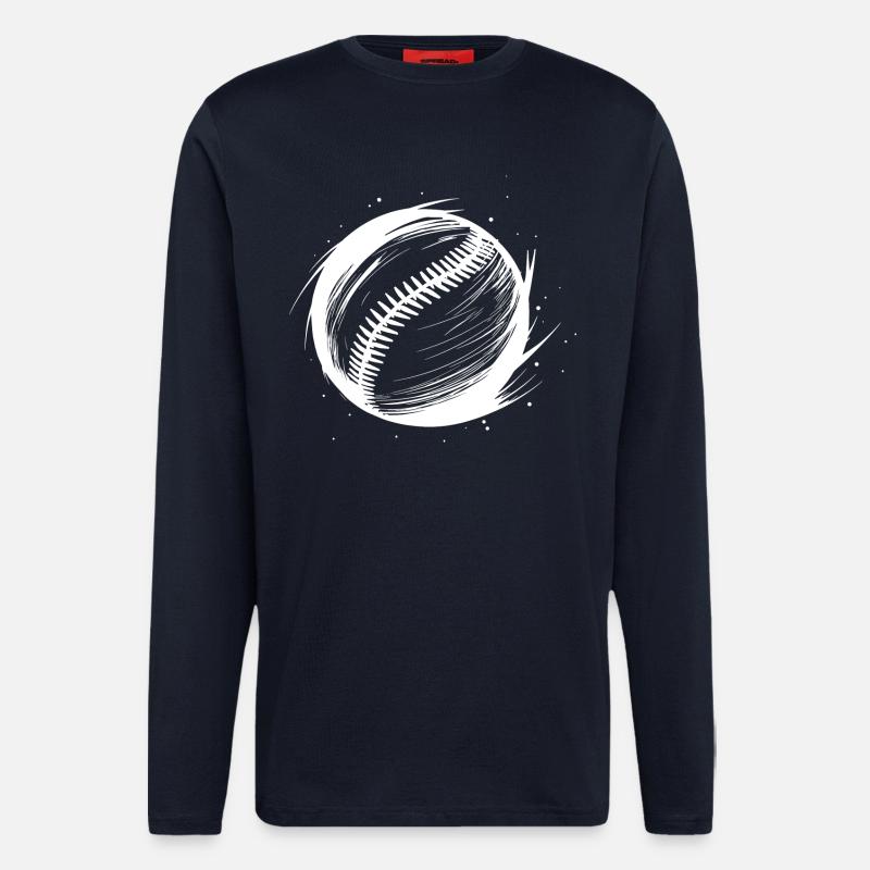 Dessin de balle de baseball - Manches longues bio décontracté fabriqué en UE - DARK NAVY