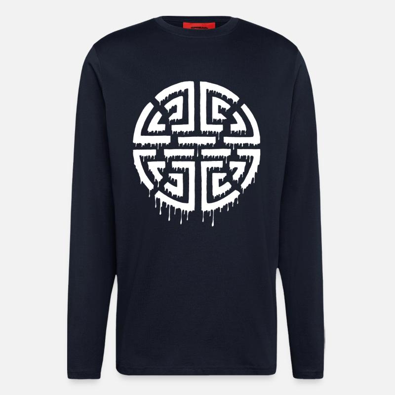 Graffiti d'un labyrinthe rouge - Manches longues bio décontracté fabriqué en UE - DARK NAVY