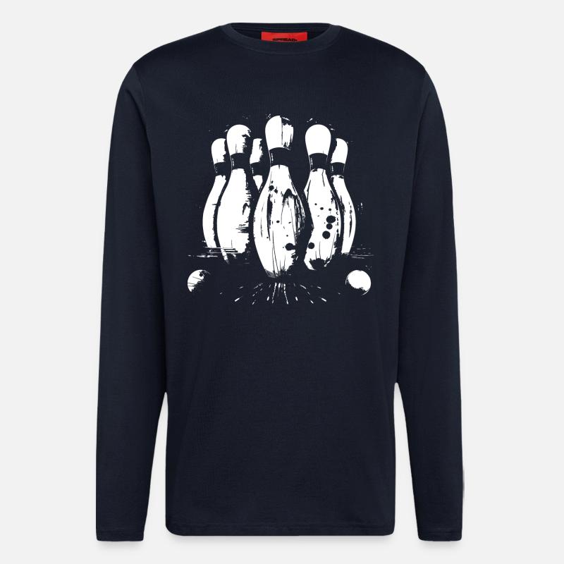 Graphismes du jeu de bowling - Manches longues bio décontracté fabriqué en UE - DARK NAVY