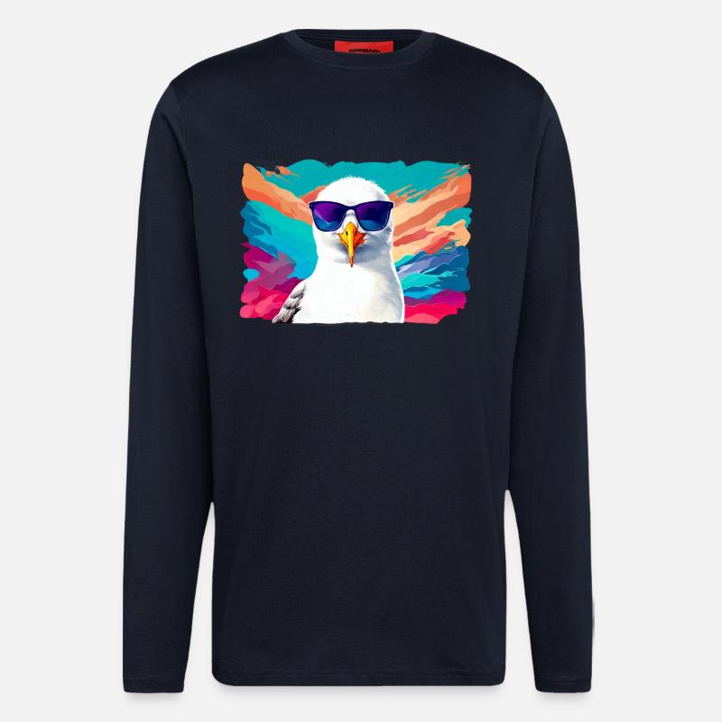 Lustige Möwe mit Sonnenbrille - Langarmshirt - made by SPREAD  - DARK NAVY