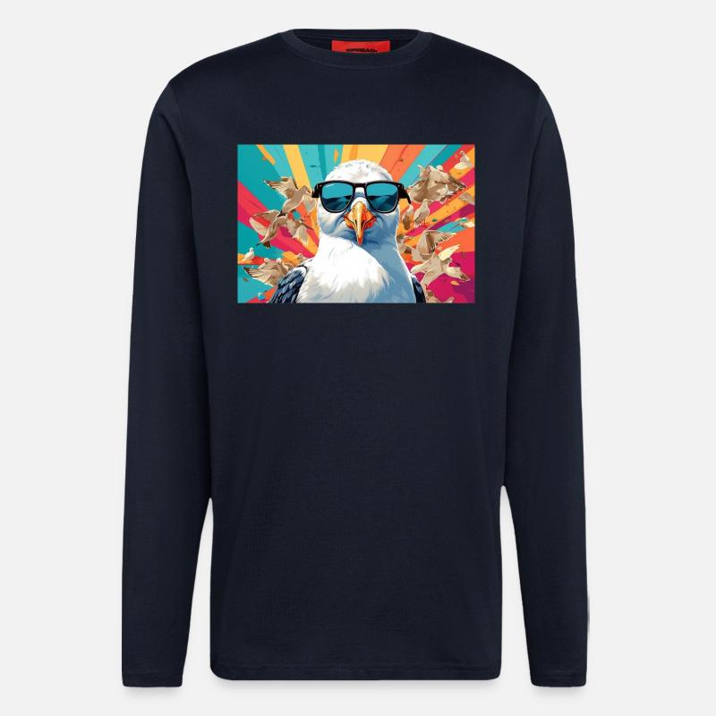 Coole Möwe im Getümmel - Langarmshirt - made by SPREAD - DARK NAVY