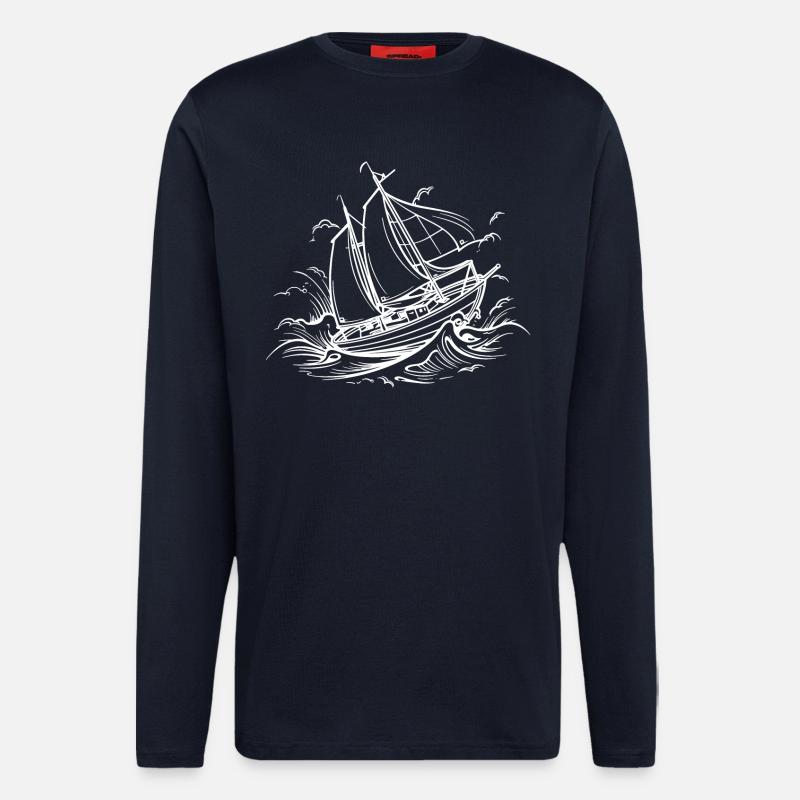 Sailing Ship Drawing - Longsleeve - made by SPREAD  - DARK NAVY