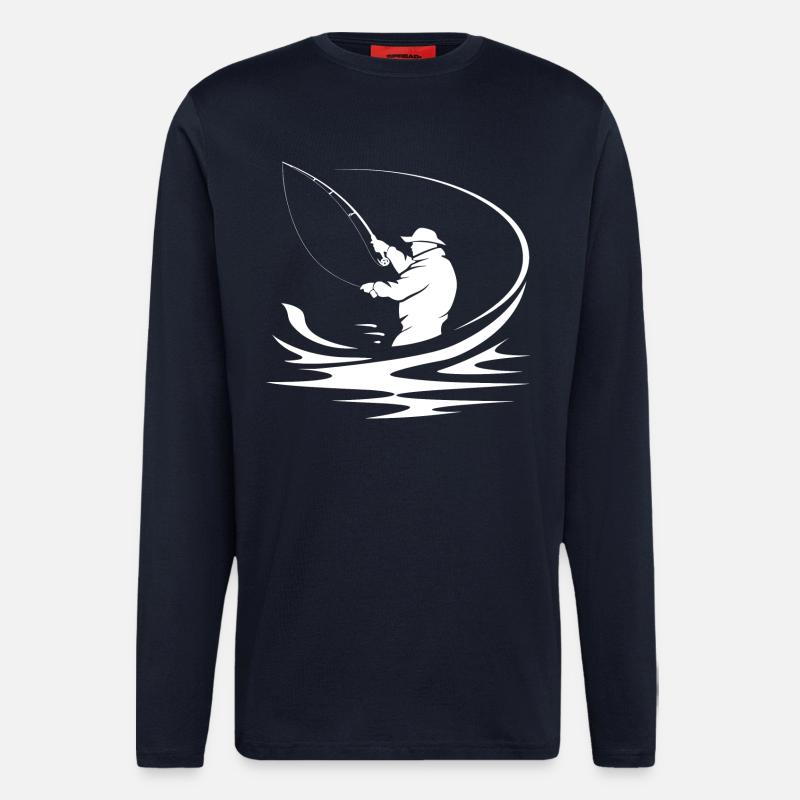 Dessin de pêcheur - Manches longues bio décontracté fabriqué en UE - DARK NAVY
