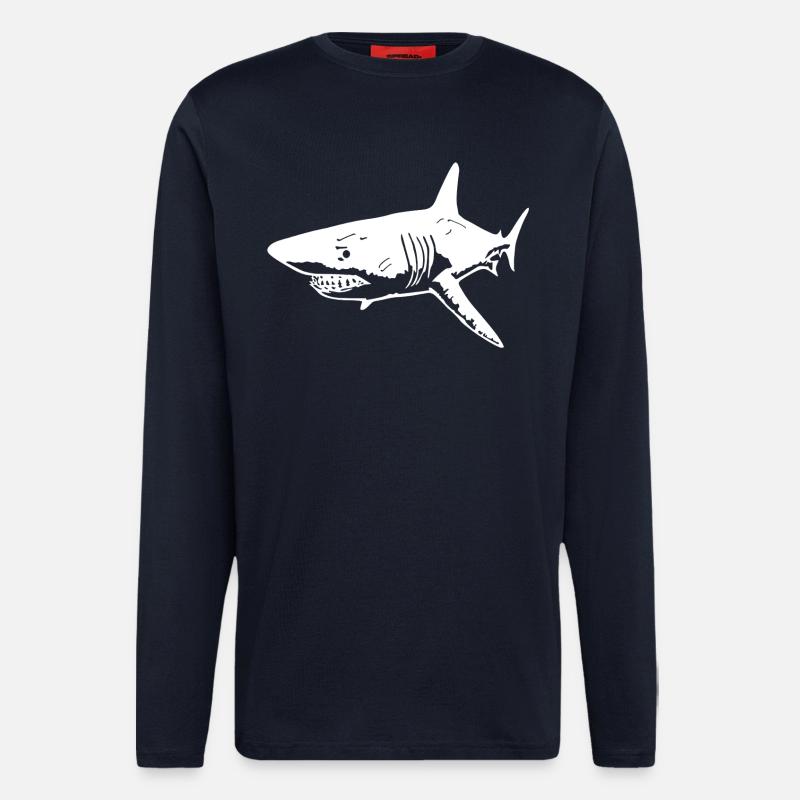 Le requin blanc prédateur - Manches longues bio décontracté fabriqué en UE - DARK NAVY