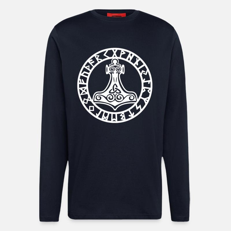 Marteau viking blanc - Manches longues bio décontracté fabriqué en UE - DARK NAVY