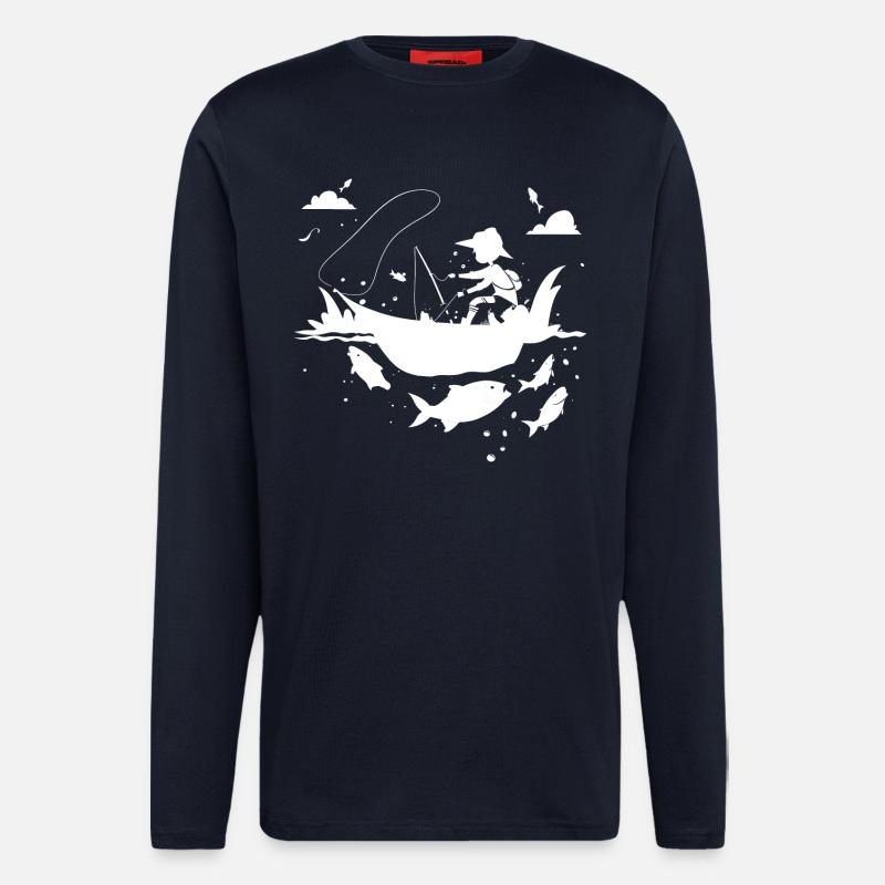 Look de bande dessinée de pêche - Manches longues bio décontracté fabriqué en UE - DARK NAVY