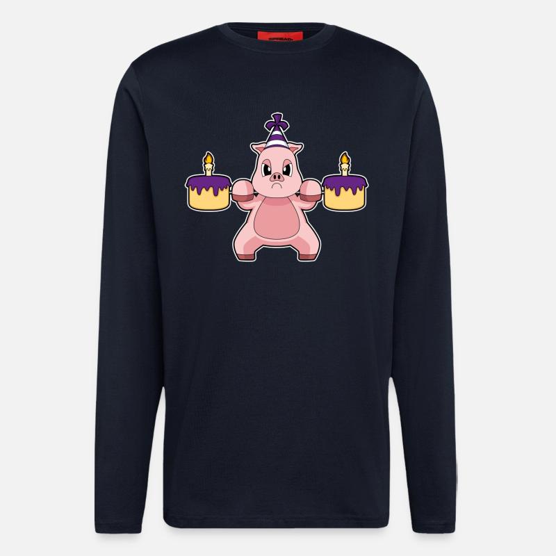 Cochon Anniversaire Musculation - Manches longues bio décontracté fabriqué en UE - DARK NAVY