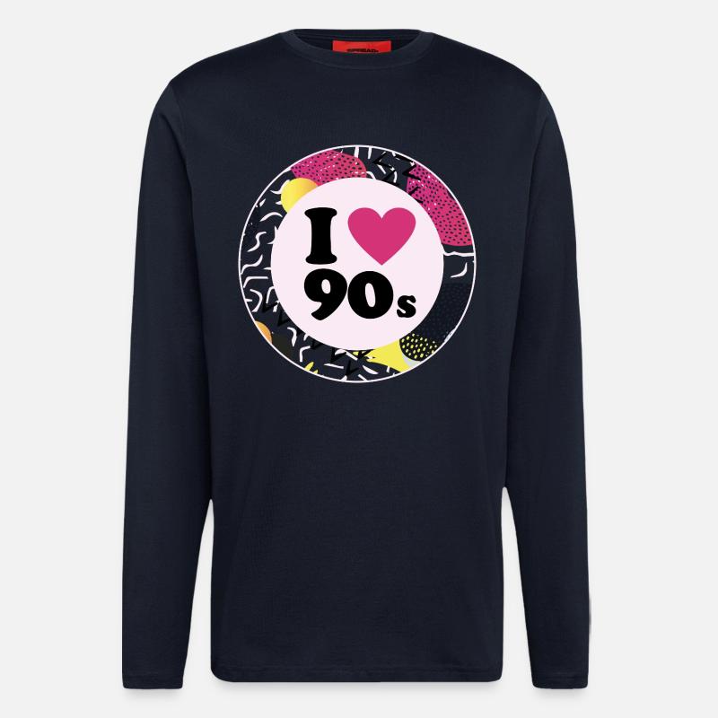 I ♥ 90s – Design rétro nostalgique - Manches longues bio décontracté fabriqué en UE - DARK NAVY