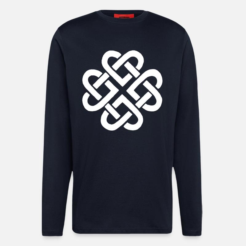 Fleur et coeurs blancs - Manches longues bio décontracté fabriqué en UE - DARK NAVY